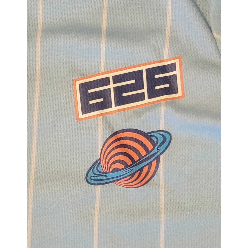 Disney Stitch‎ #626 Adult Small Baseball Jersey Blue Pinstripe Button Up